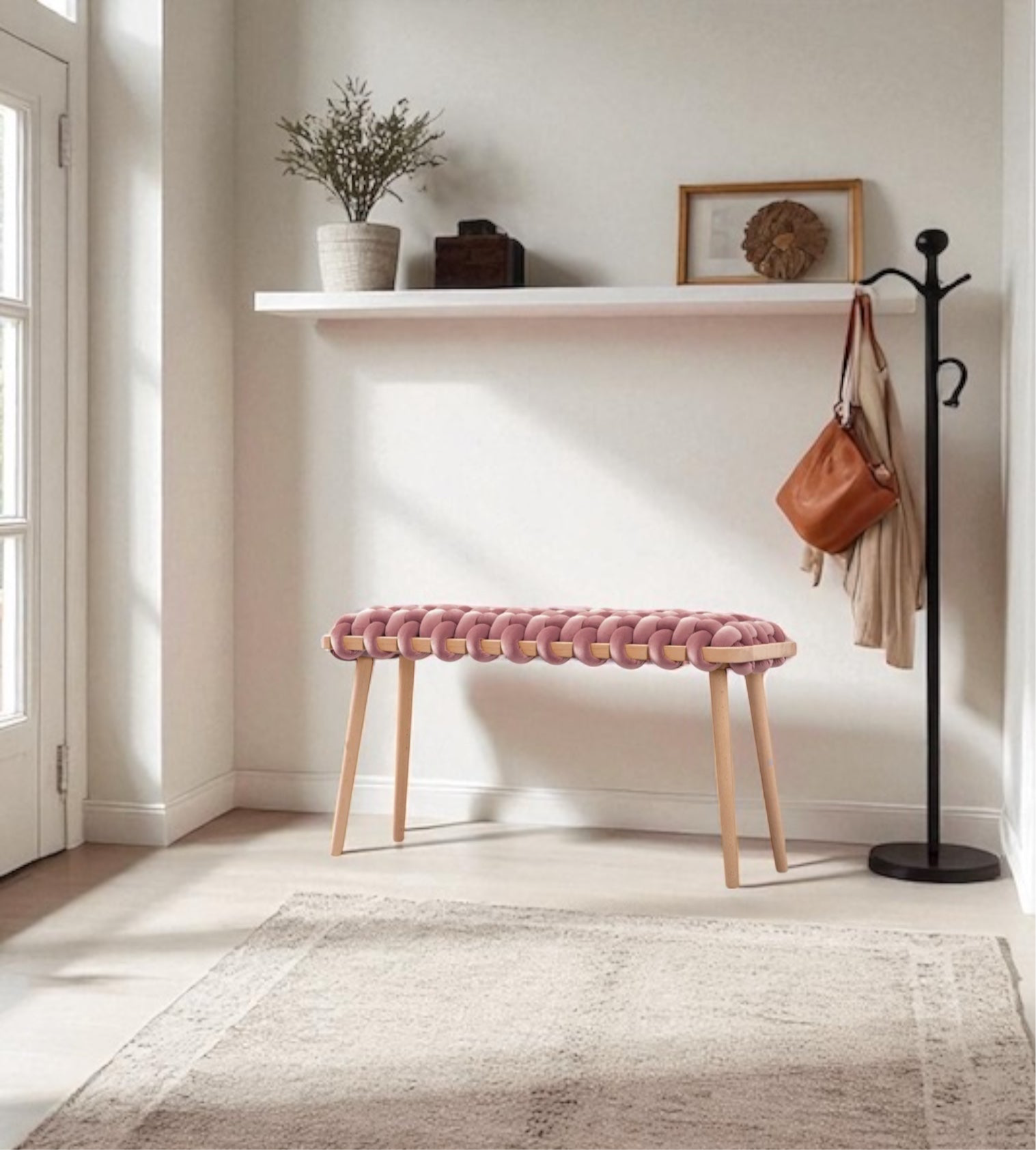 Mauve Velvet Woven Bench