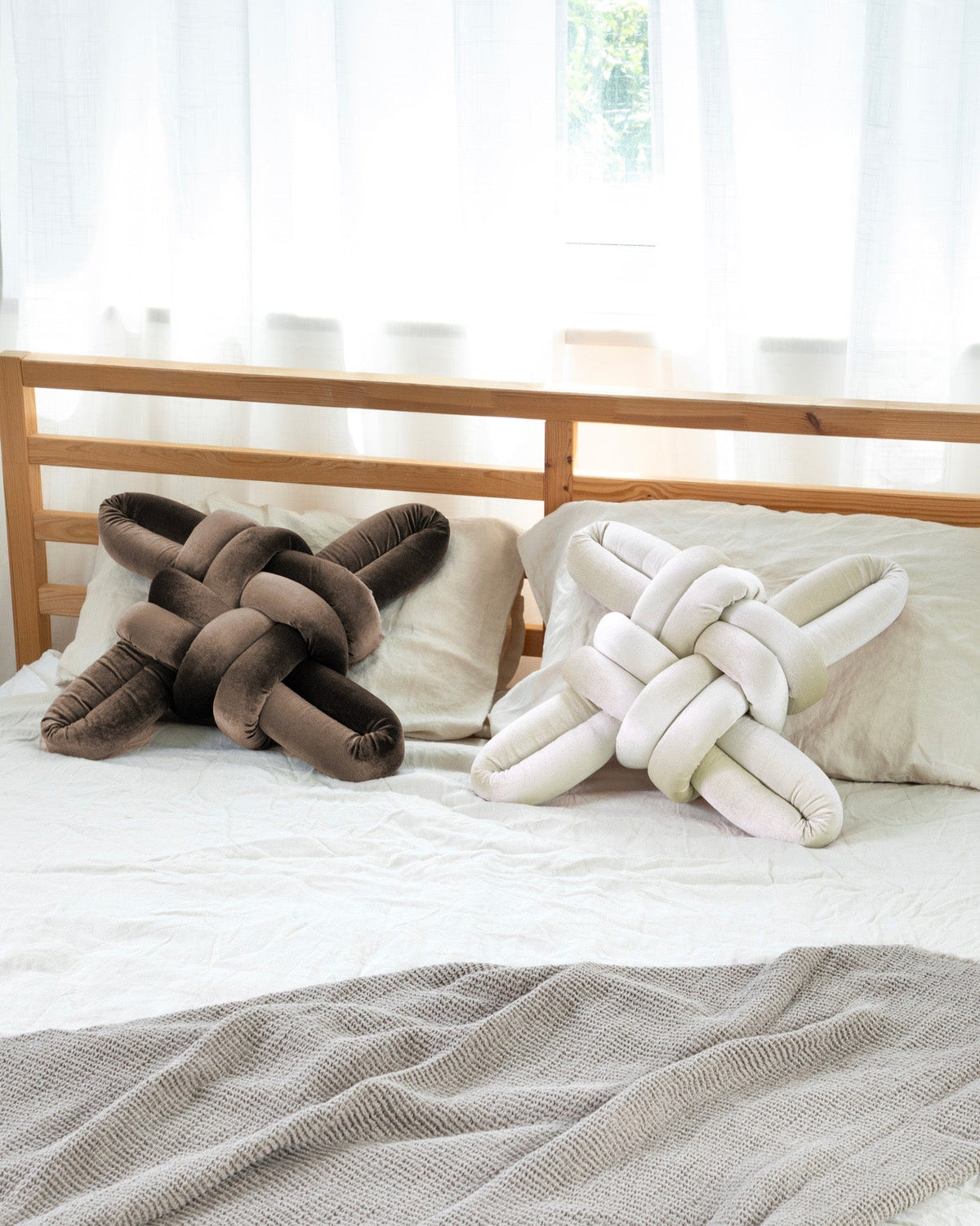 Truffle Velvet Knot Pillow