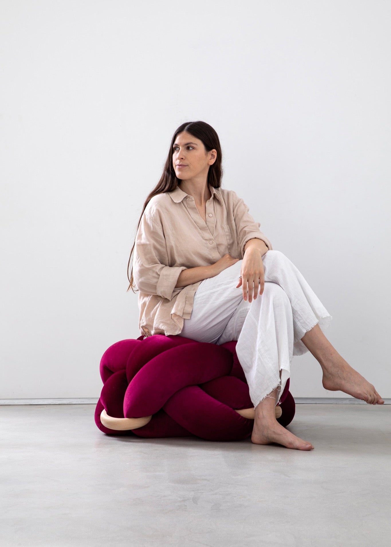 (L) Burgundy Knot Ottoman