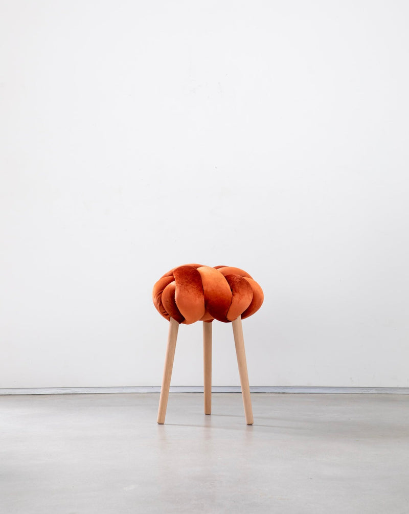 Burnt Orange Velvet Knot Stool