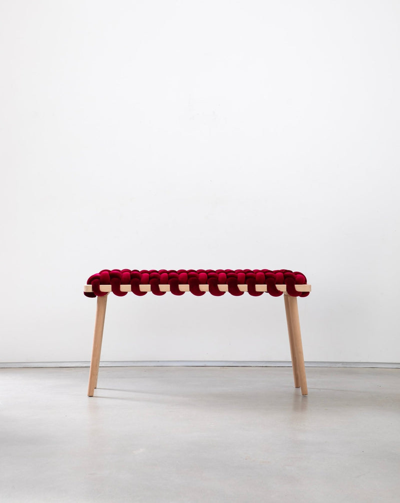 Hot Cherry Velvet Woven Bench