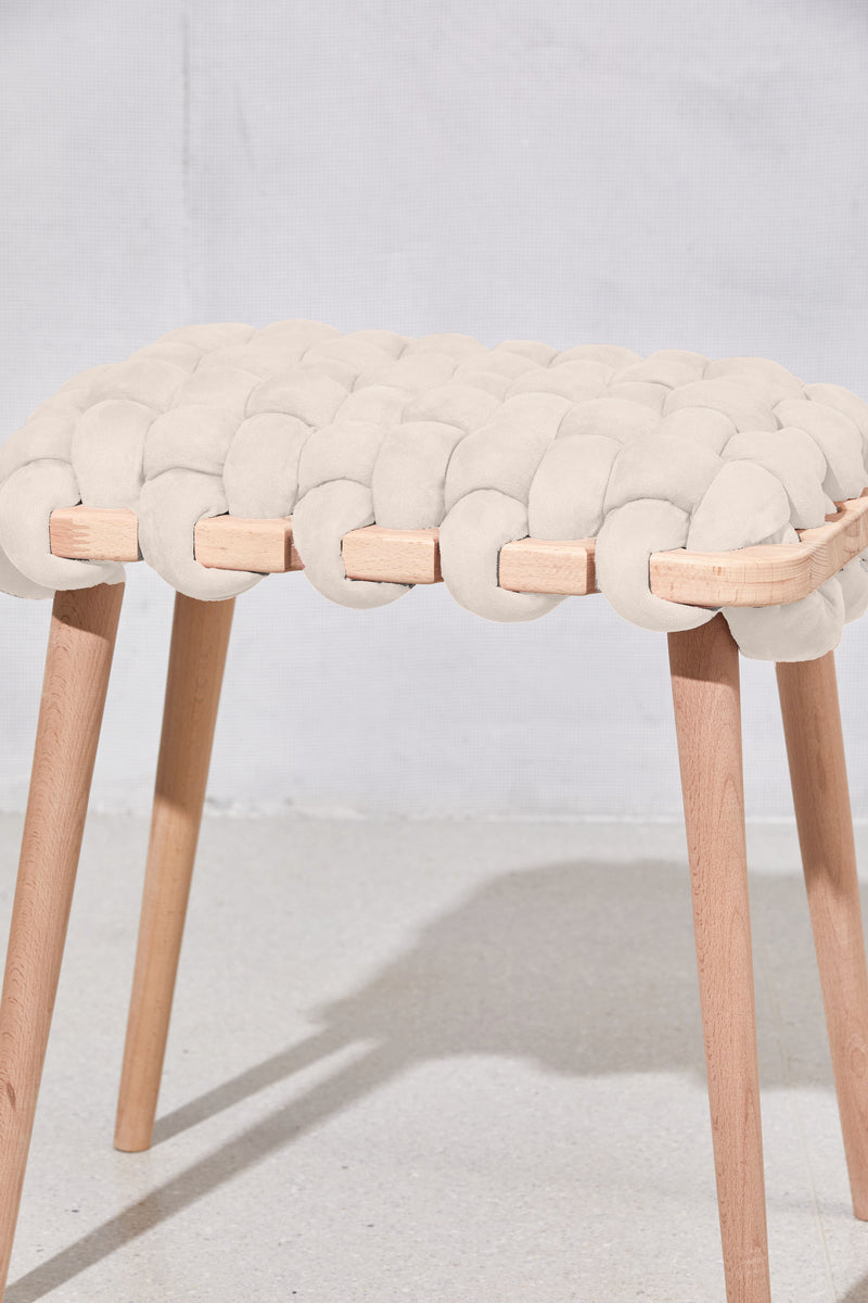 Cream Vegan Suede Woven Stool