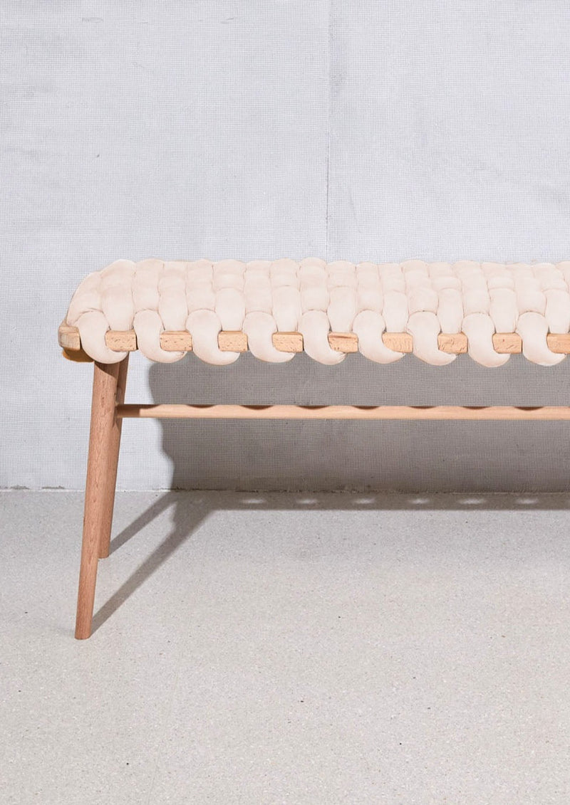 Cream Vegan Suede Woven Bench