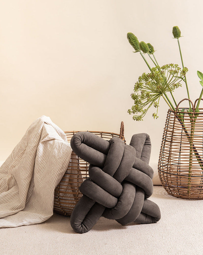 Graphite Vegan Suede Knot Pillow- 30% OFF