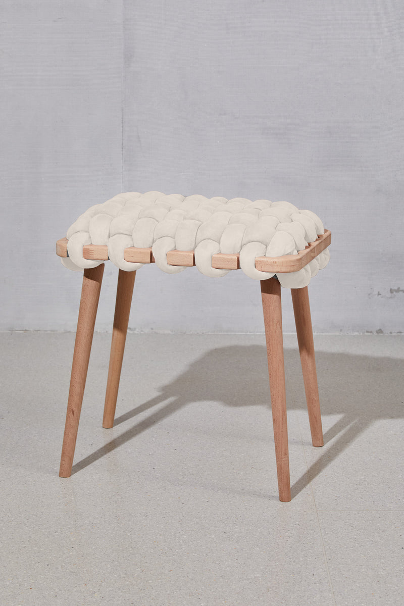 Cream Vegan Suede Woven Stool