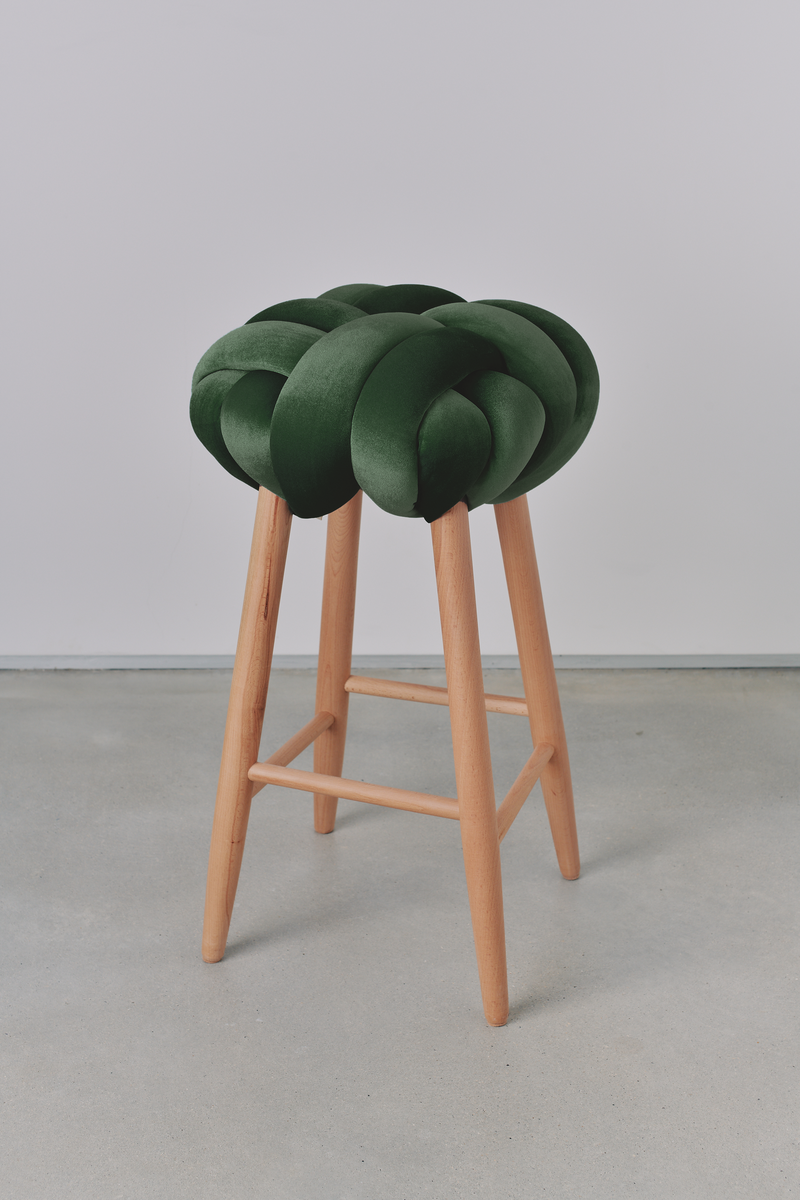 Olive Green Velvet Knot Bar Stool