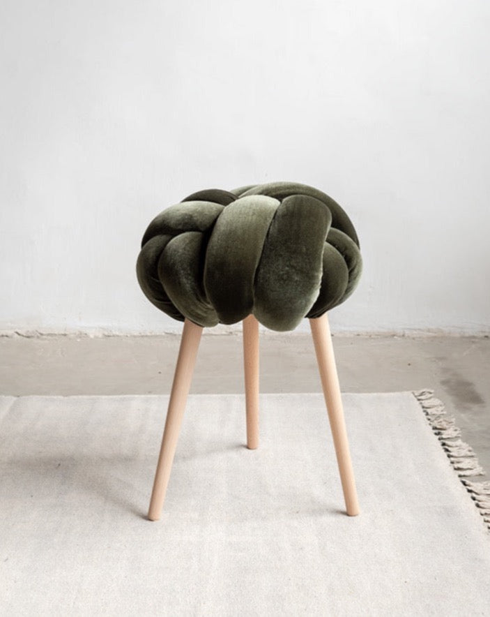 Olive Green Velvet Knot Stool- 30% OFF