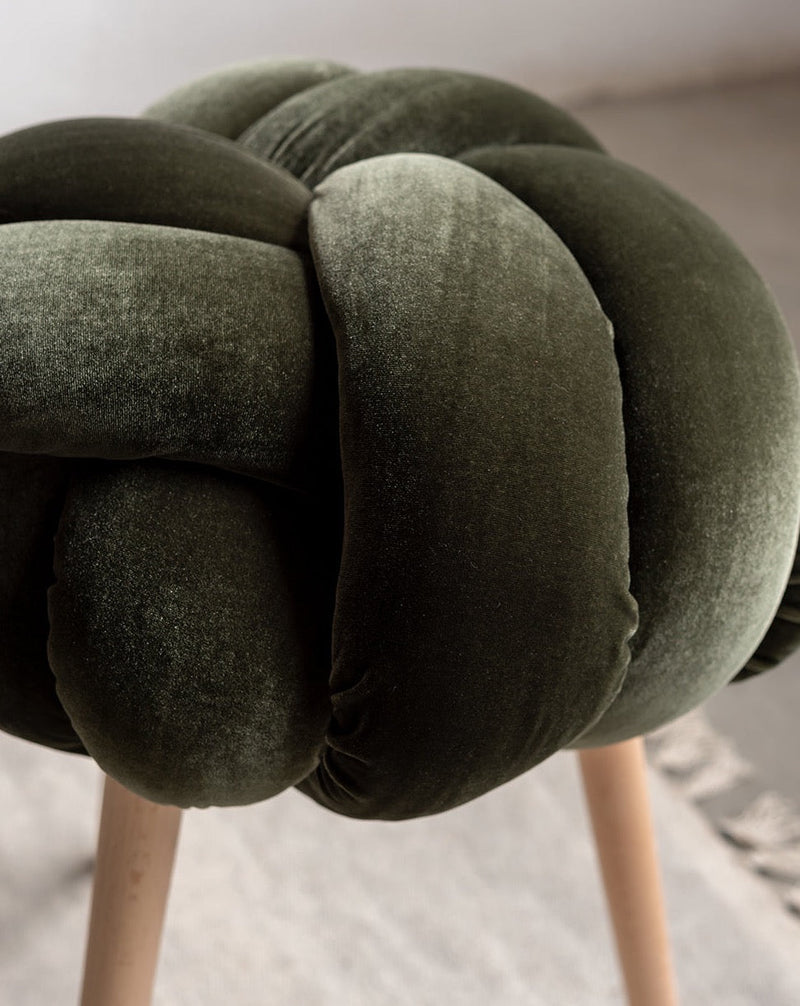 Olive Green Velvet Knot Stool- 30% OFF