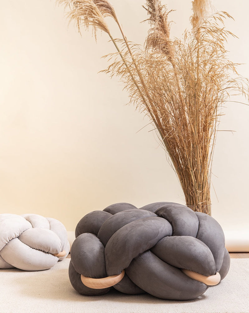 (L) Graphite Vegan Suede Knot Floor Cushion