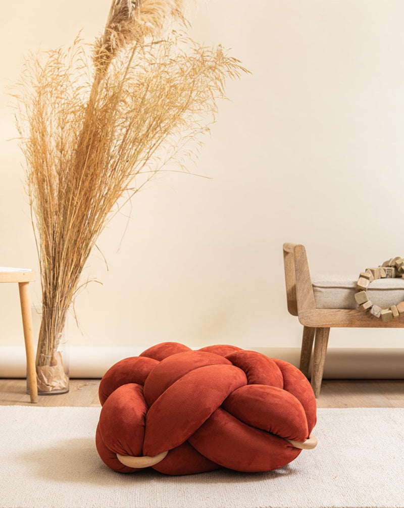 (M) Earth Red Vegan Suede Knot Floor Cushion