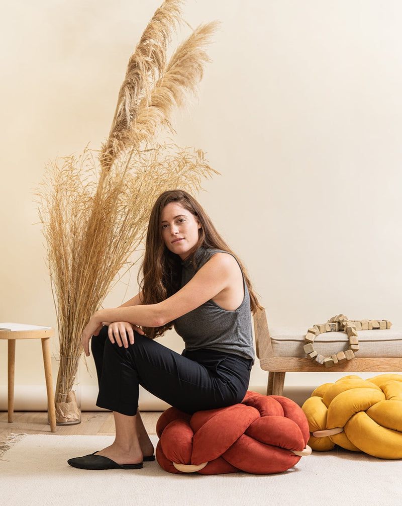 (M) Earth Red Vegan Suede Knot Floor Cushion