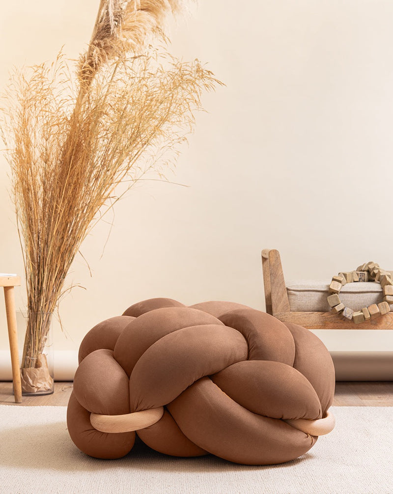 (L) Chocolate Brown Vegan Suede Knot Floor Cushion