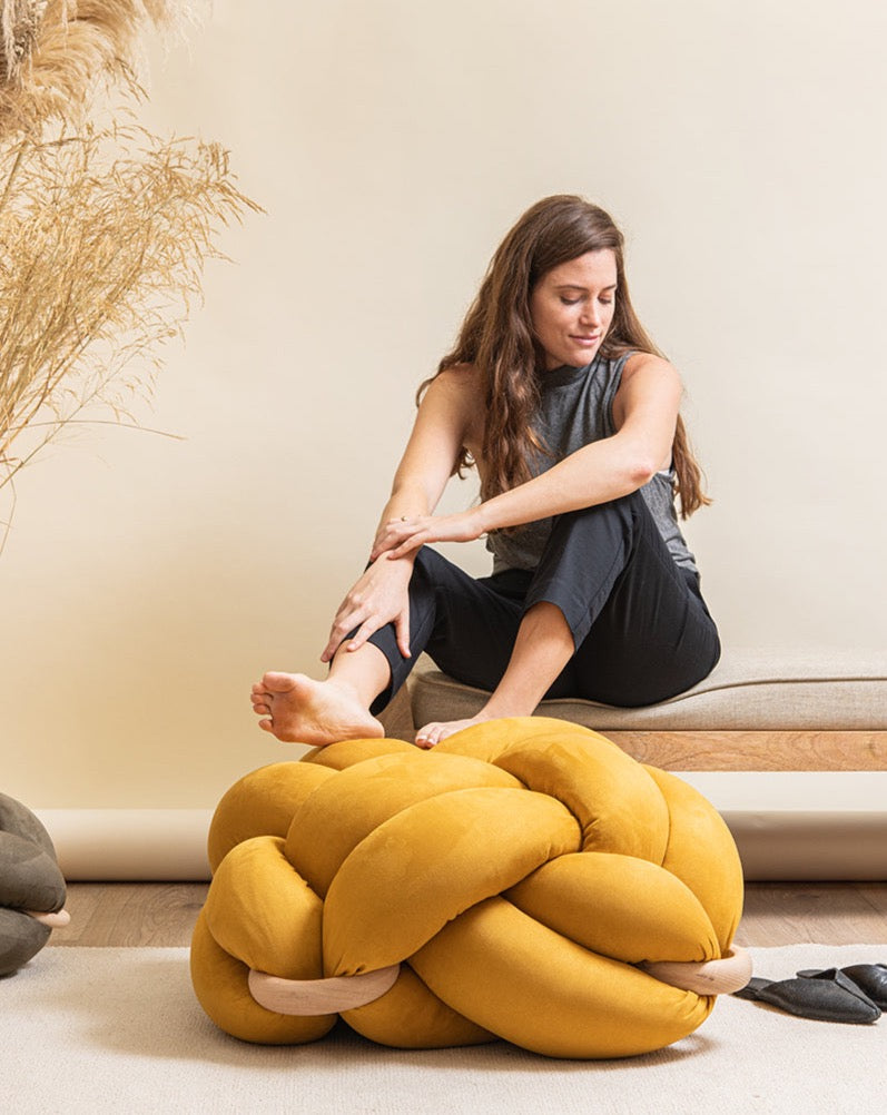 (L) Desert Yellow Vegan Suede Knot Floor Cushion