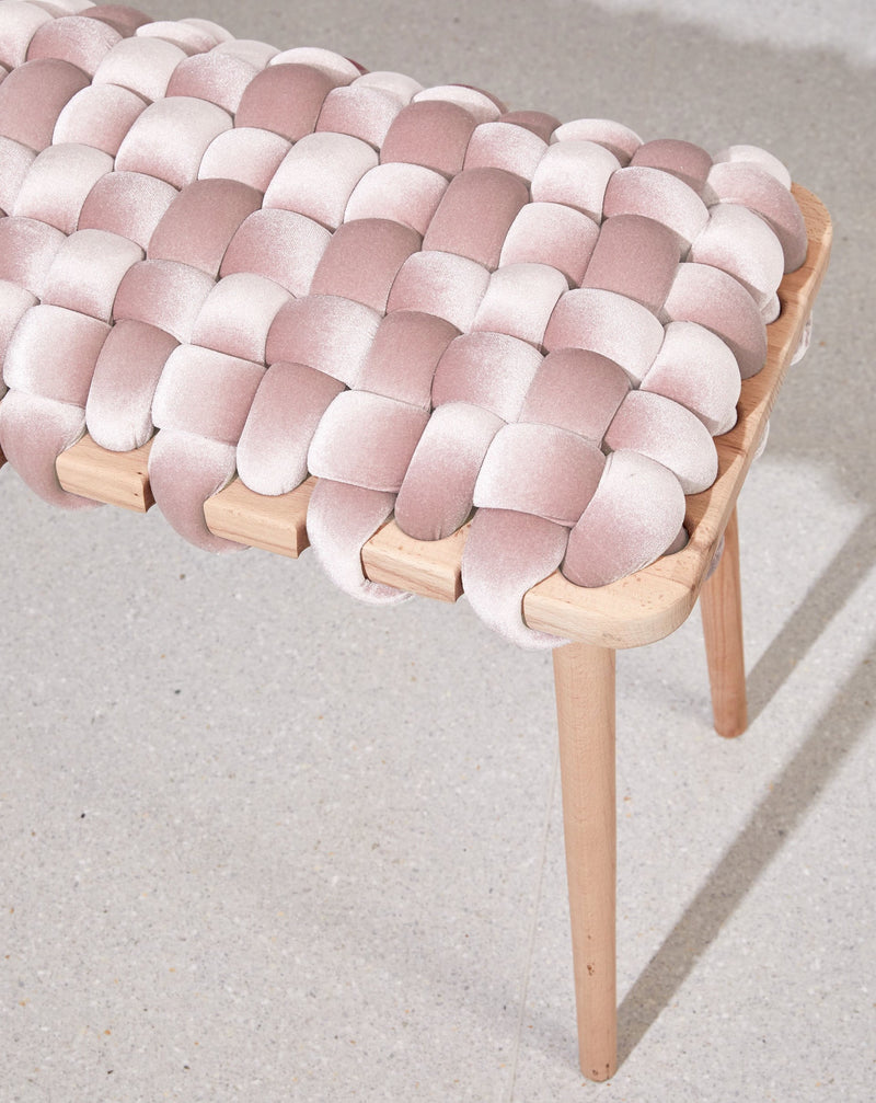 Blush Pink Velvet Woven Bench -120 cm