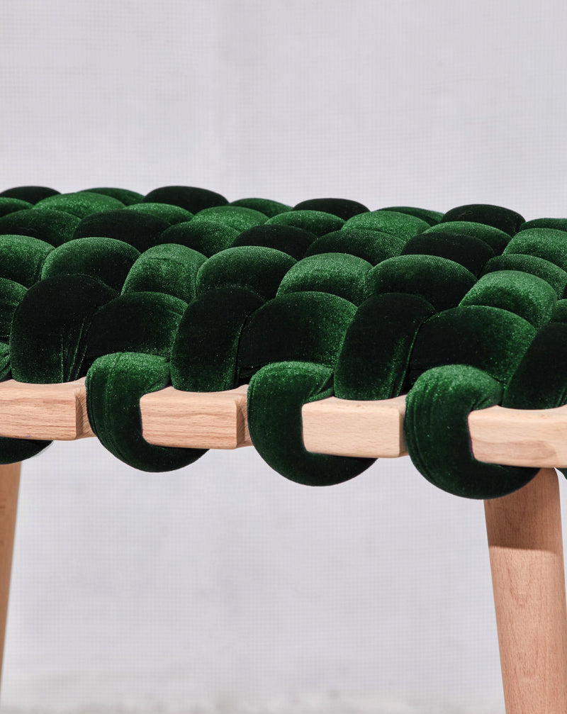 Emerald Green Velvet Woven Stool