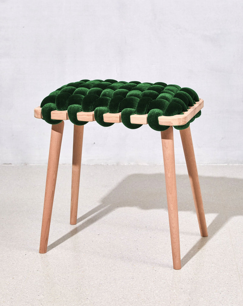 Emerald Green Velvet Woven Stool