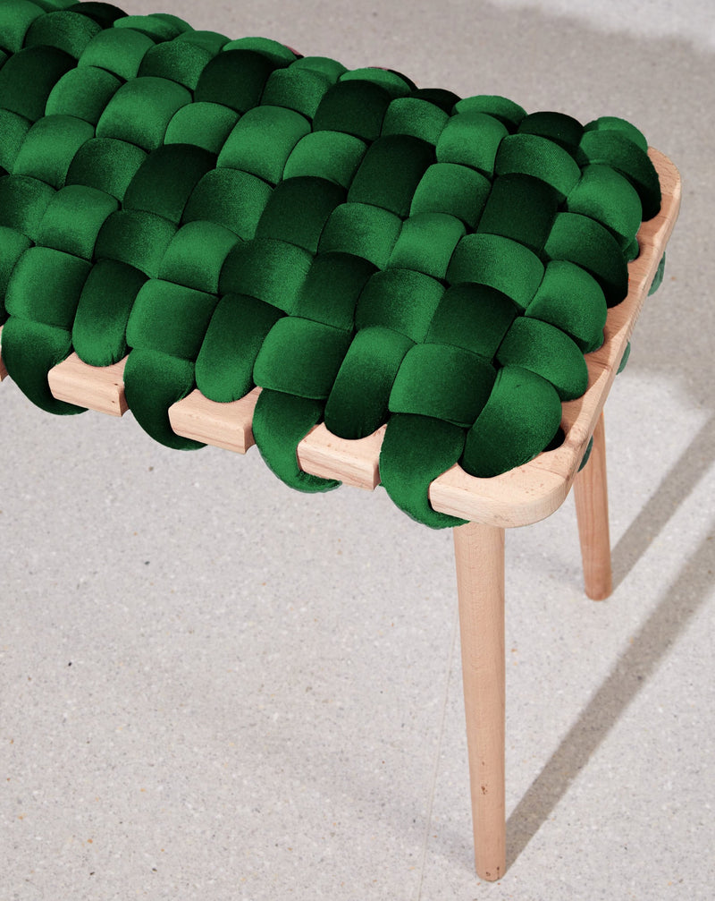 Emerald Green Velvet Woven Bench