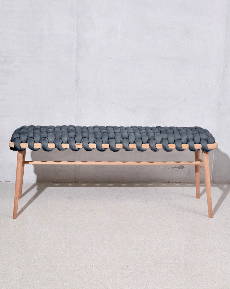 Graphite Vegan Suede Woven Bench