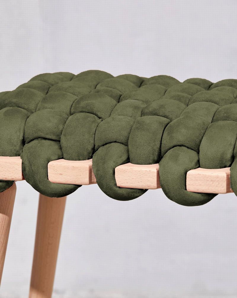 Army Green Vegan Suede Woven Stool