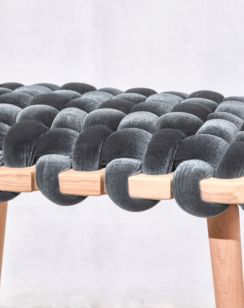 Grey Velvet Woven Stool