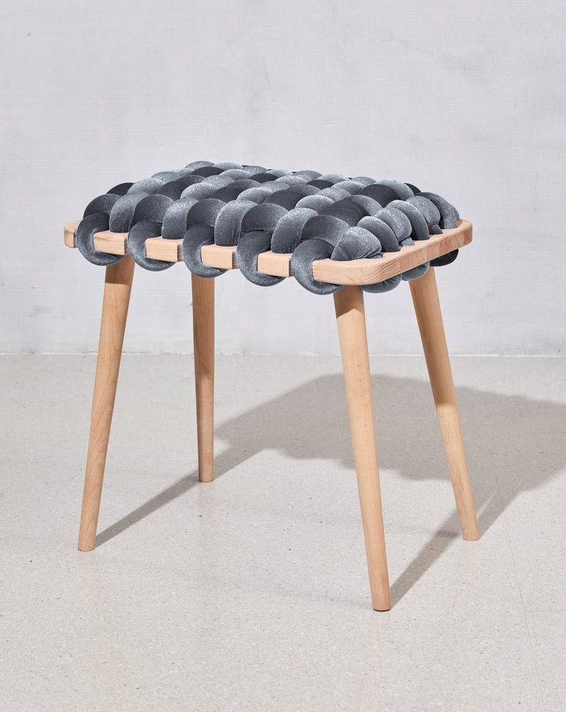 Grey Velvet Woven Stool