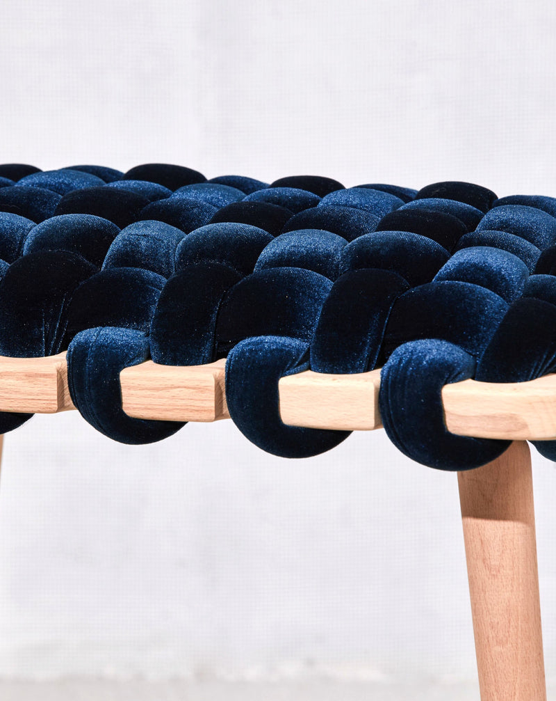 Midnight Blue Velvet Woven Stool