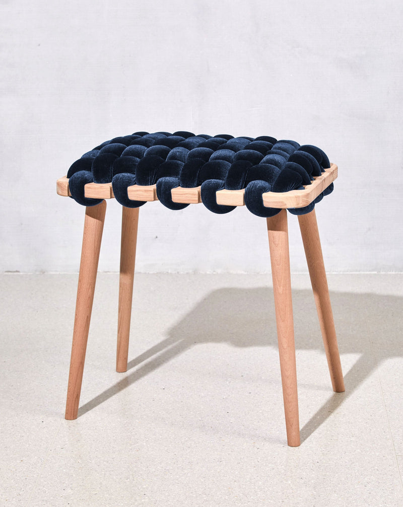 Midnight Blue Velvet Woven Stool