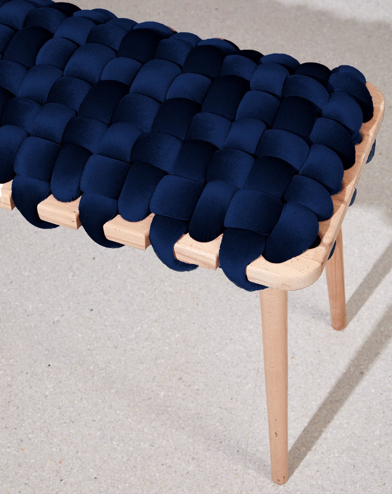 Midnight Blue Velvet Woven Bench