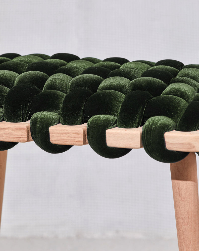 Olive Green Velvet Woven Stool