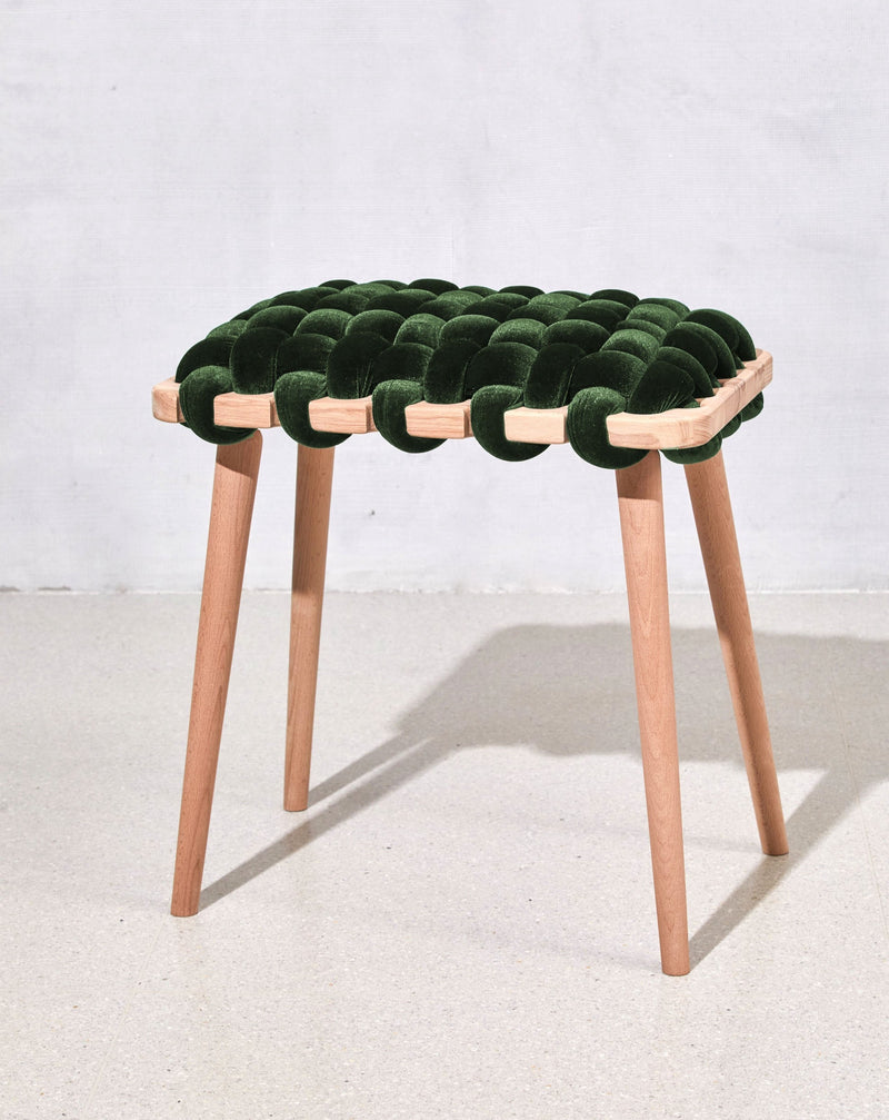 Olive Green Velvet Woven Stool