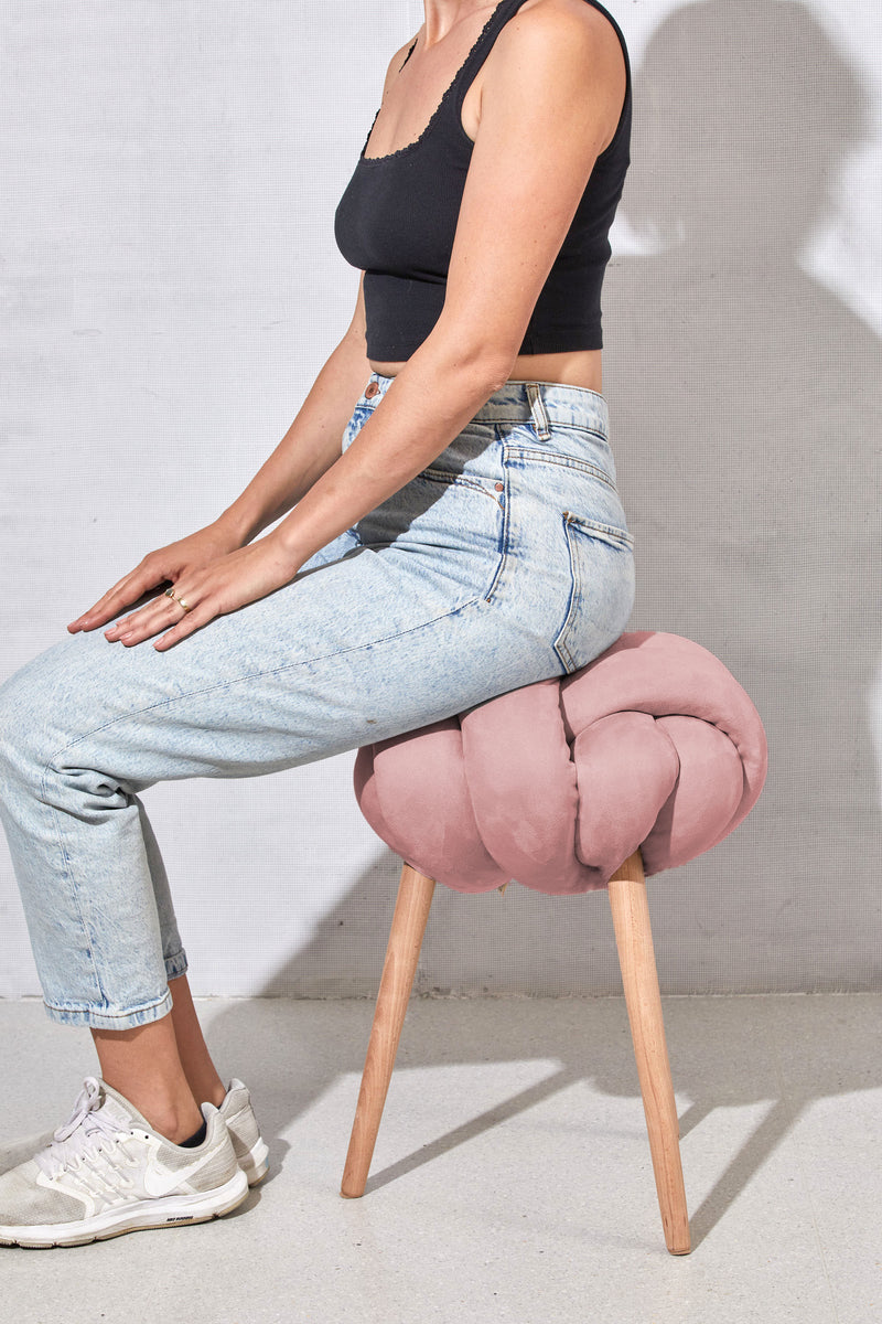 Rose Pink Vegan suede Knot Stool