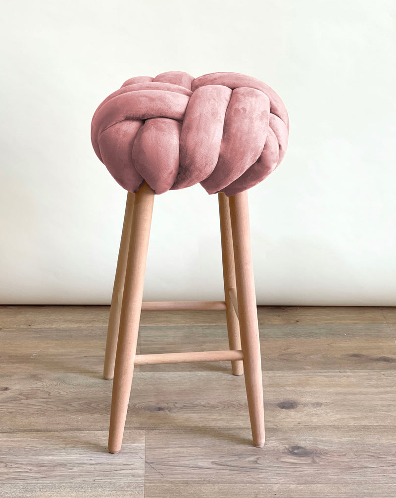 Rose Pink Vegan Suede Knot Bar Stool