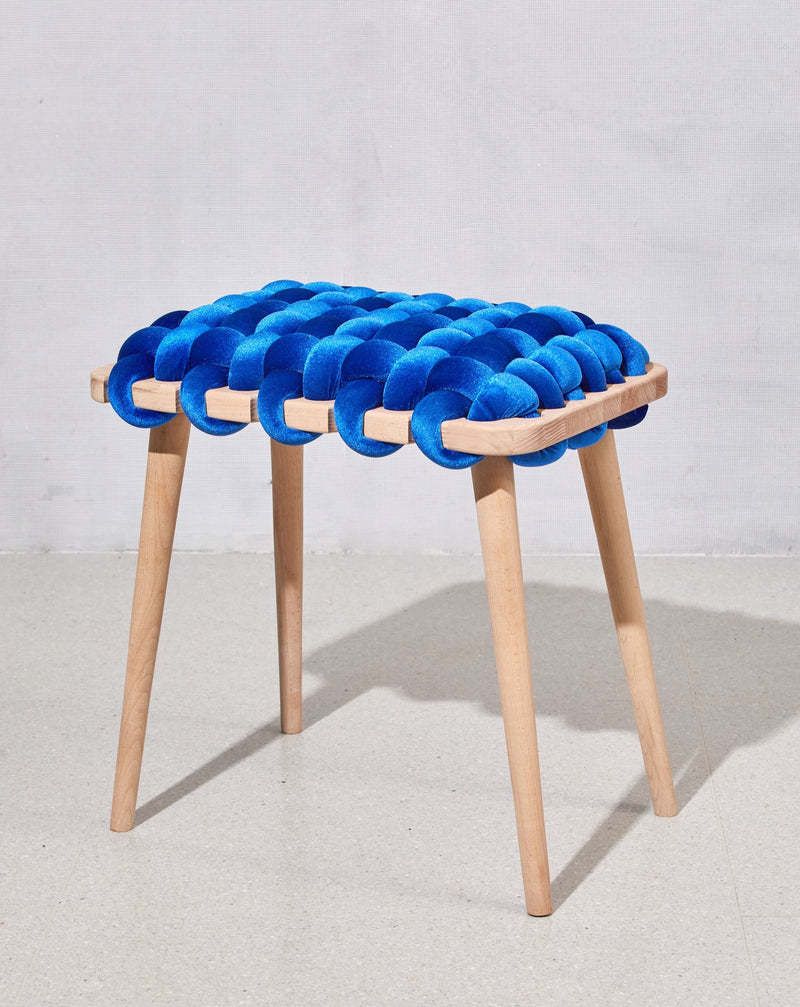 Royal Blue Velvet Woven Stool