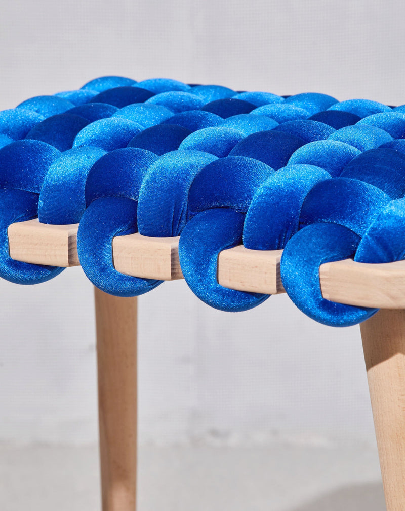 Royal Blue Velvet Woven Stool