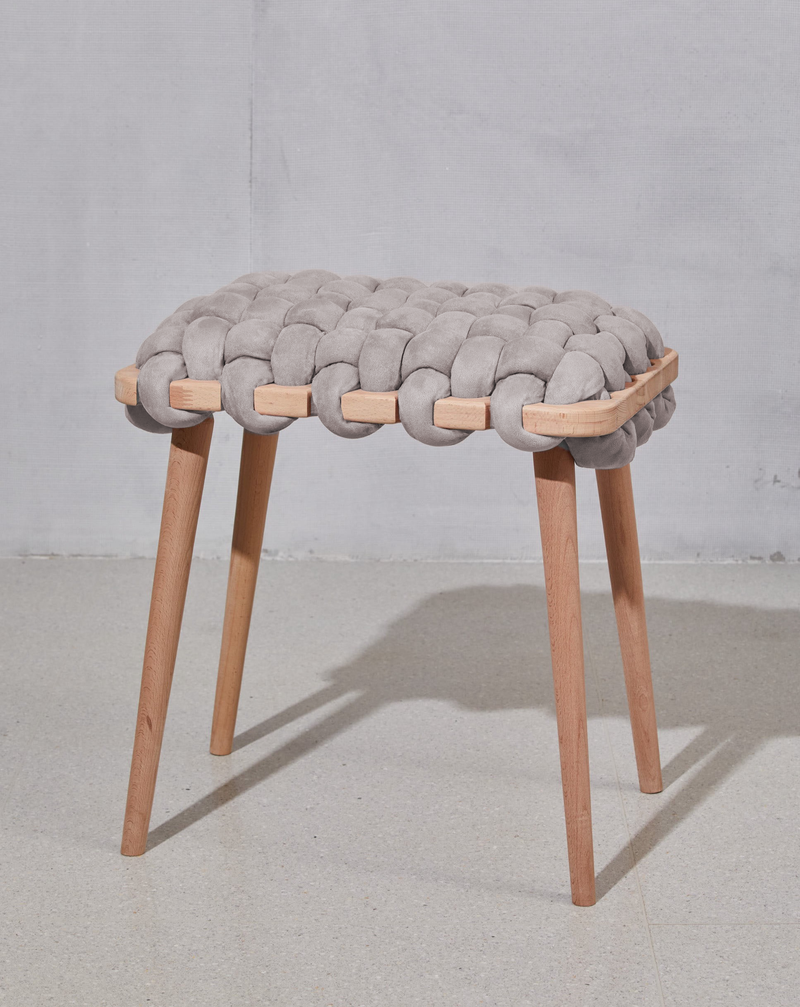 Arora Grey Vegan Suede Woven Stool