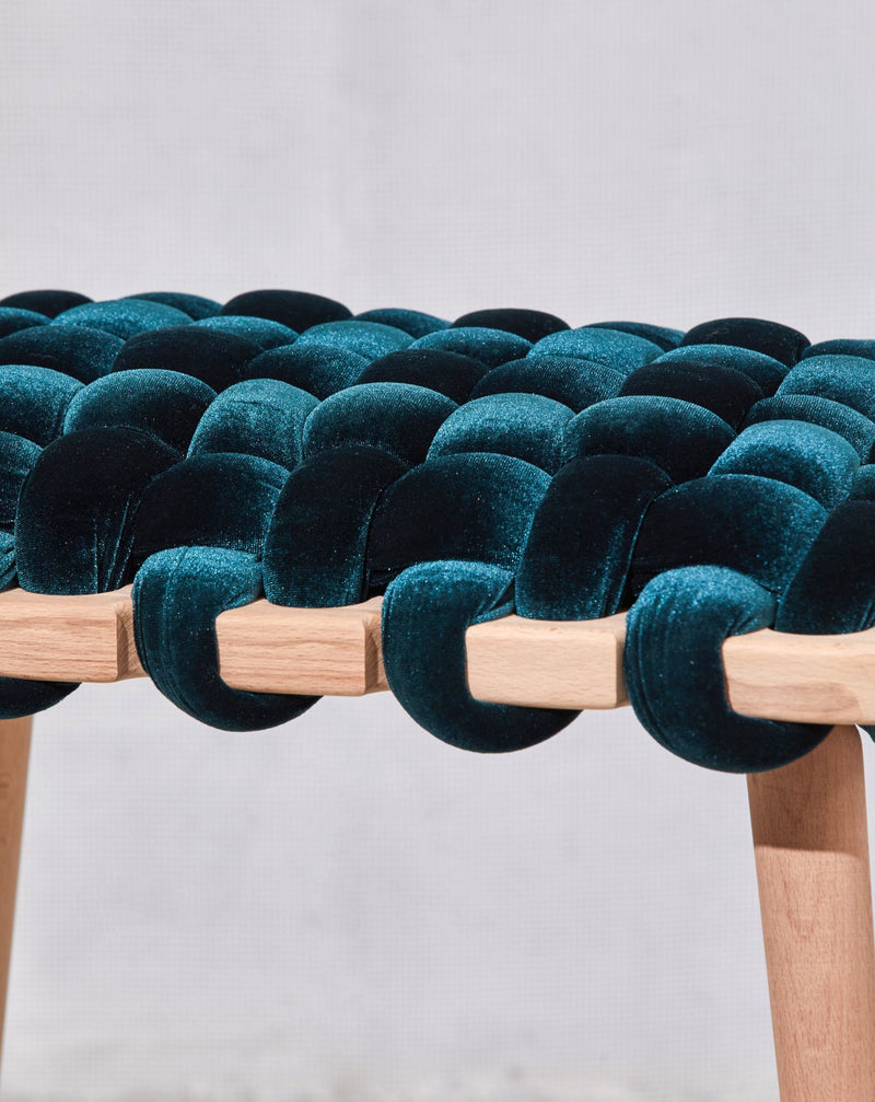 Teal Velvet Woven Stool