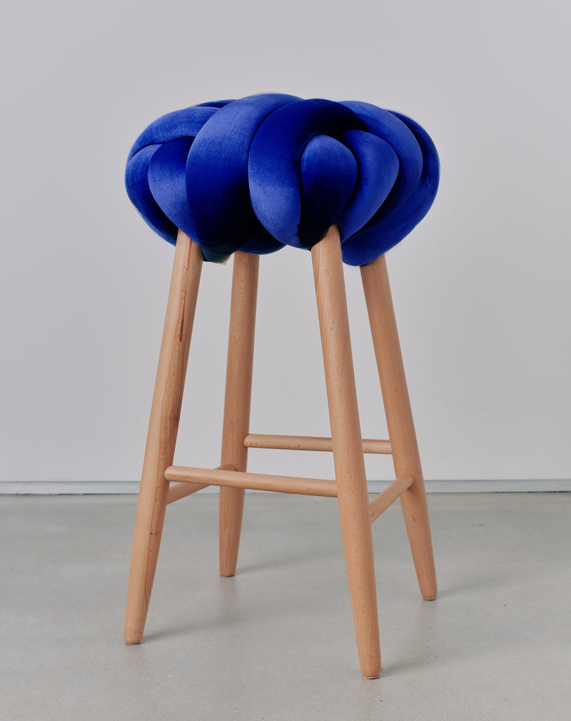 Royal Blue Velvet Knot Bar Stool