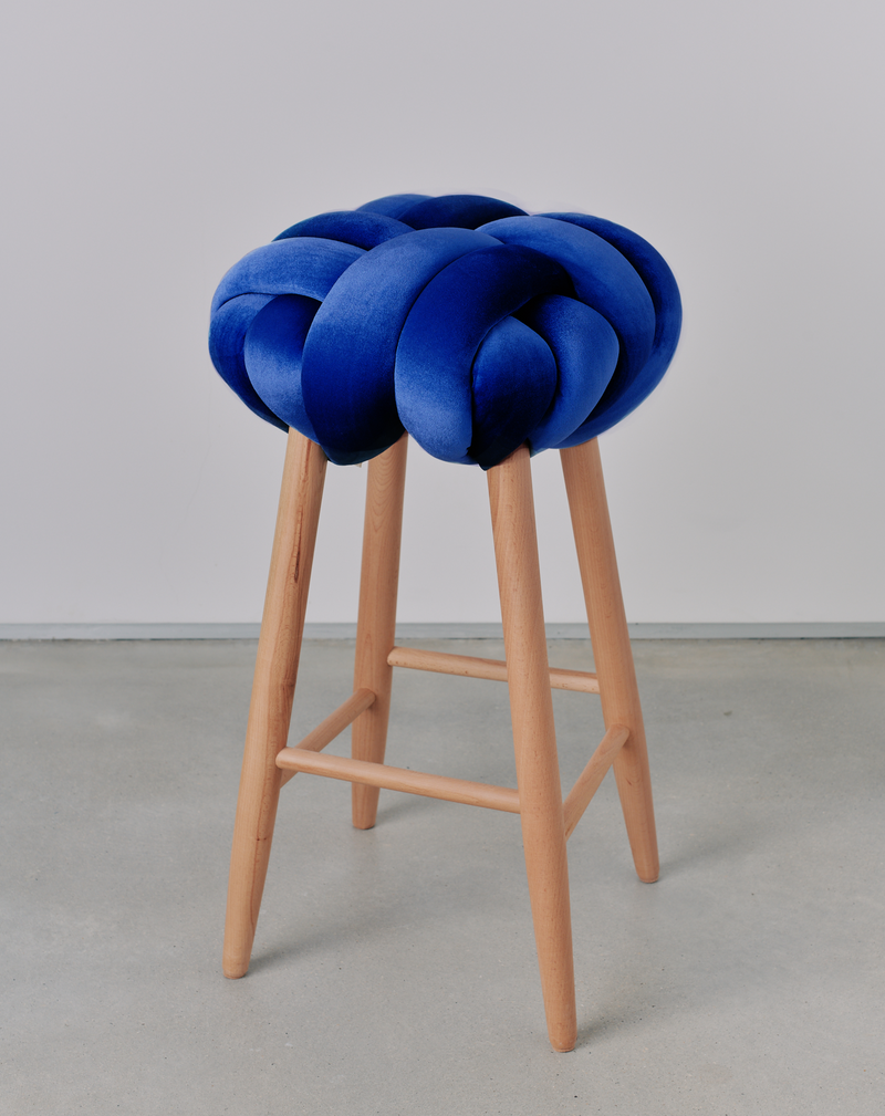 Royal Blue Velvet Knot Bar Stool