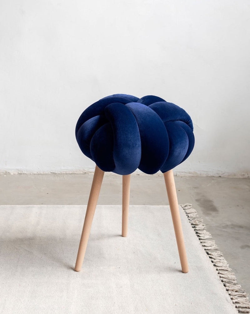 Midnight Blue Velvet Knot Stool- 30% OFF